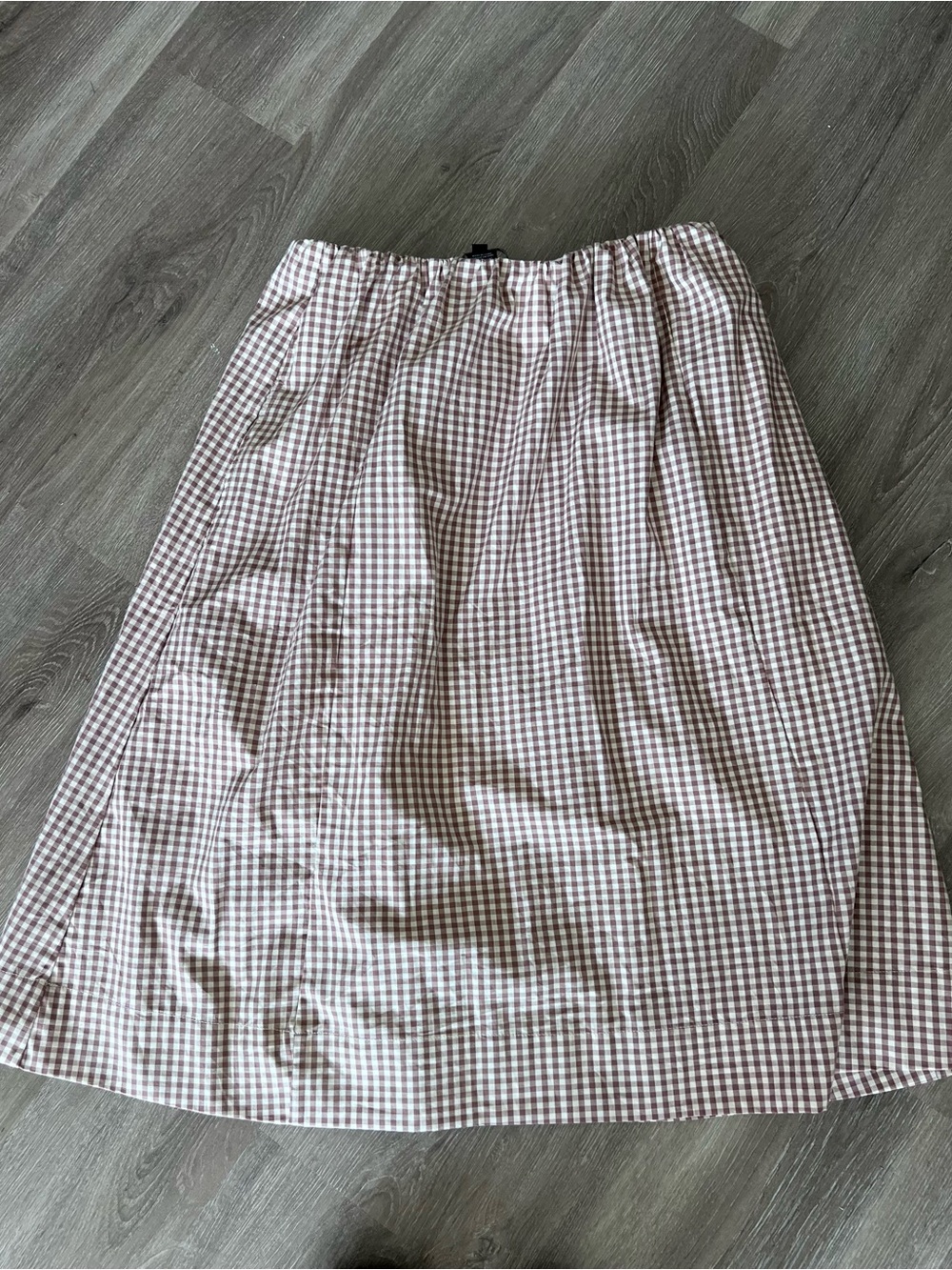 Gingham Midi A-Line Skirt - Brown/White